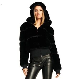 I.AM.GIA. Black Marlow Jacket Small Faux Fur Teddy Zip Front